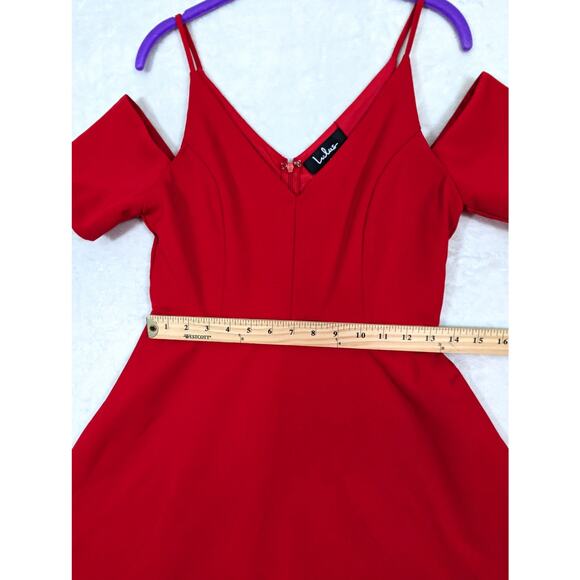 Lulu's Cold Shoulder Red Skater Dress Size Medium - Picture 11 of 14